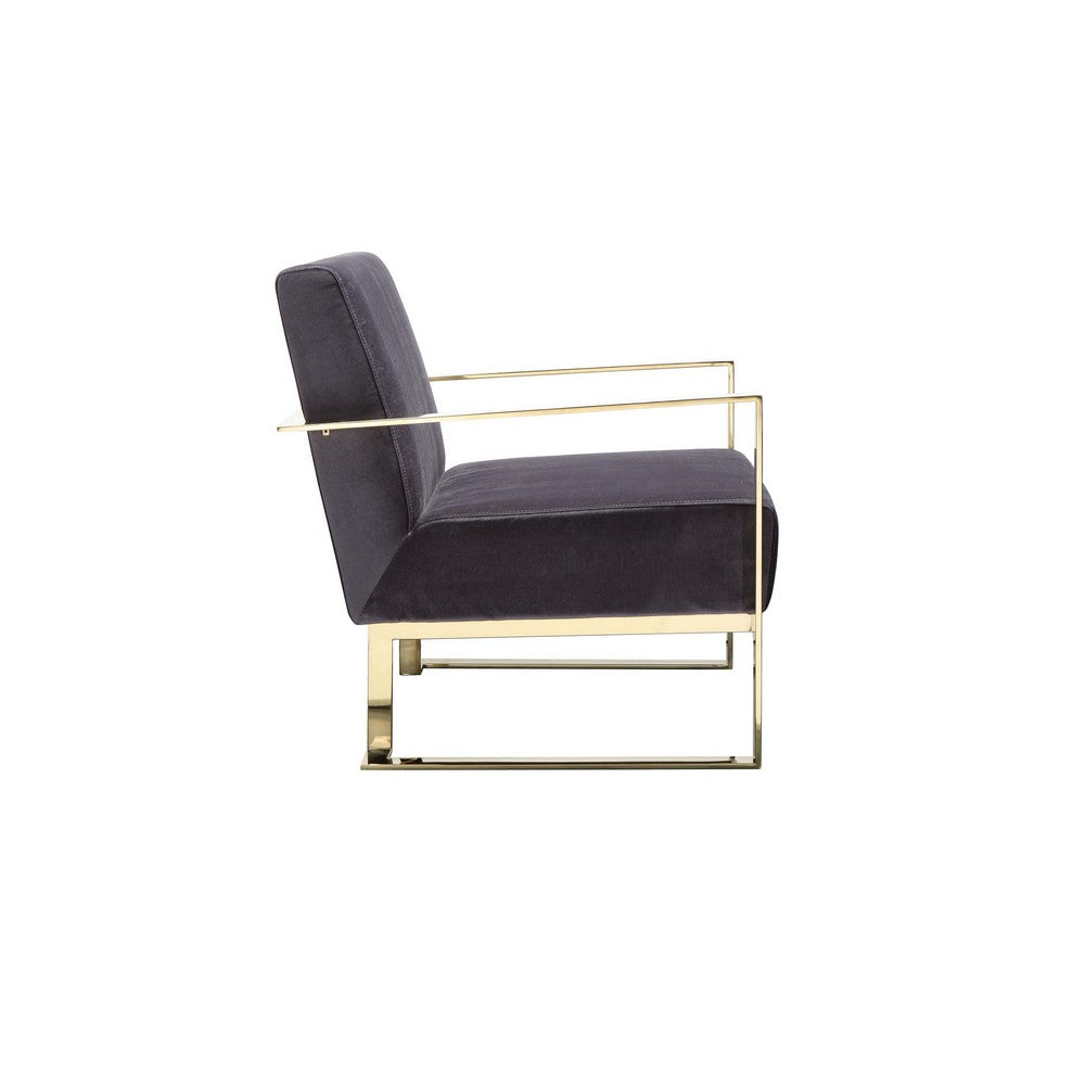 Boly 28 Inch Lounge Chair, Gray Velvet Upholstery, Gold Steel Frame
