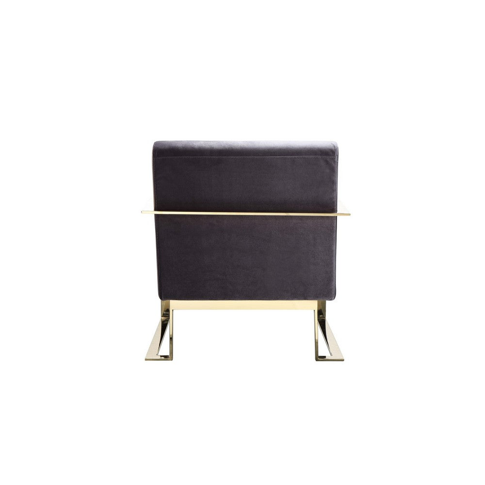 Boly 28 Inch Lounge Chair, Gray Velvet Upholstery, Gold Steel Frame