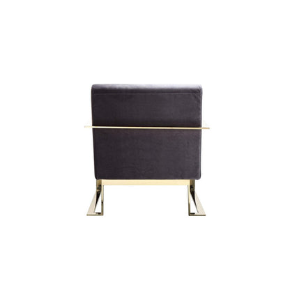 Boly 28 Inch Lounge Chair, Gray Velvet Upholstery, Gold Steel Frame