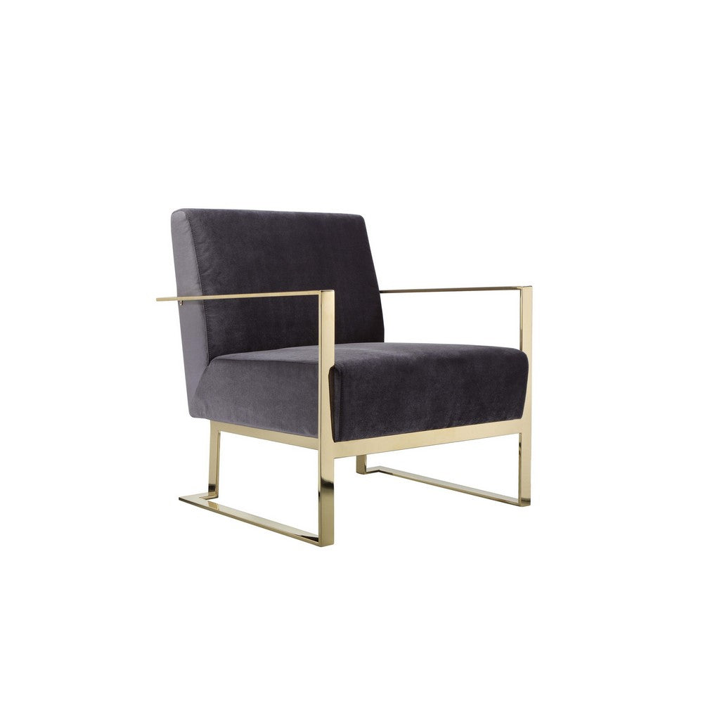 Boly 28 Inch Lounge Chair, Gray Velvet Upholstery, Gold Steel Frame