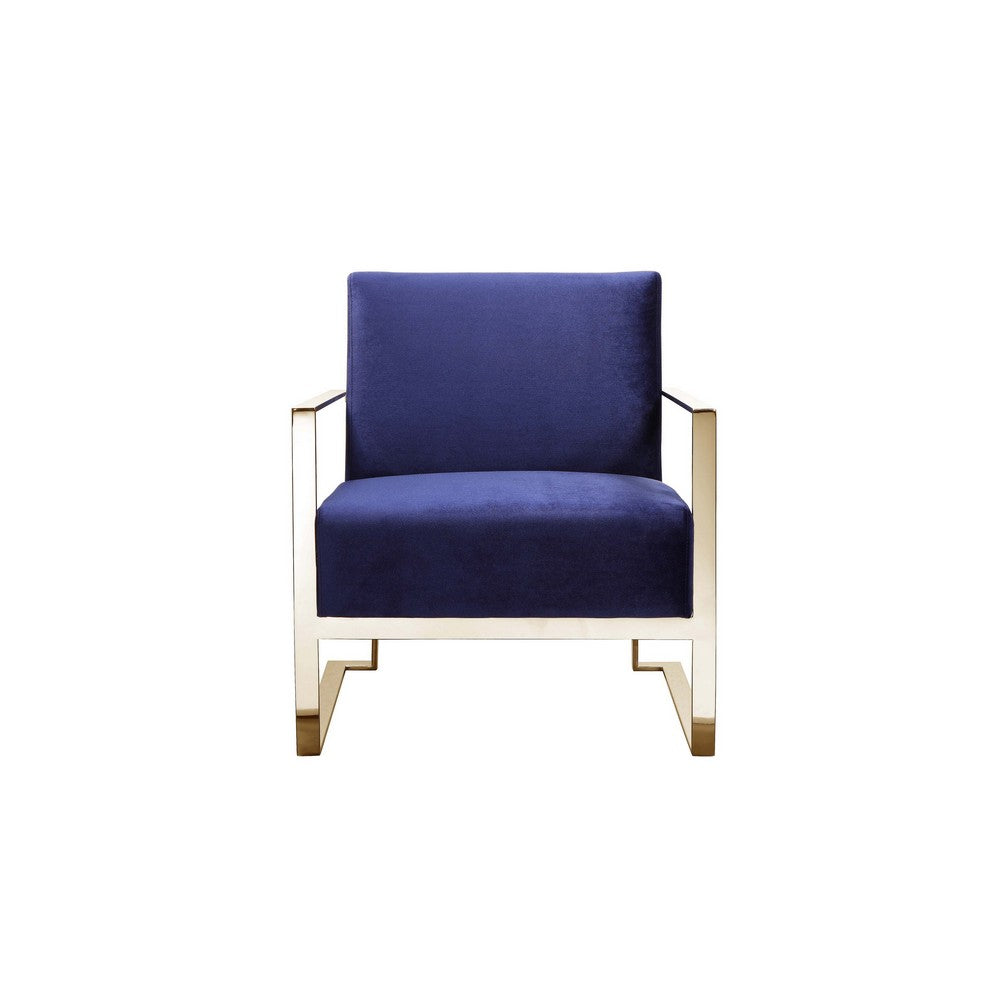 Boly 28 Inch Lounge Chair, Navy Blue Velvet Upholstery, Gold Steel Frame
