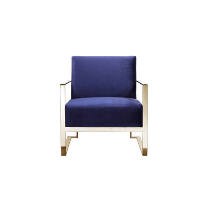 Boly 28 Inch Lounge Chair, Navy Blue Velvet Upholstery, Gold Steel Frame