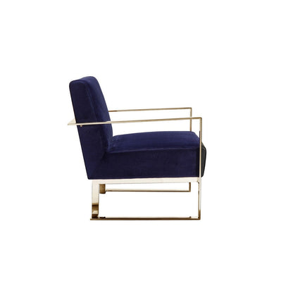 Boly 28 Inch Lounge Chair, Navy Blue Velvet Upholstery, Gold Steel Frame