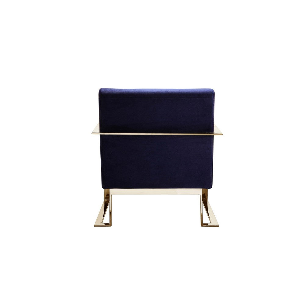 Boly 28 Inch Lounge Chair, Navy Blue Velvet Upholstery, Gold Steel Frame