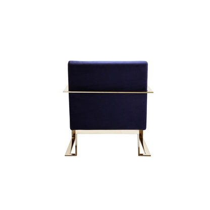 Boly 28 Inch Lounge Chair, Navy Blue Velvet Upholstery, Gold Steel Frame