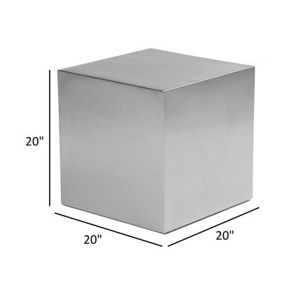 Brioni 20 Inch Tall Side End Table, Square Top, Brushed Silver Metal Frame