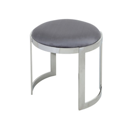 Niyo 19 Inch Accent Stool, Cushioned Gray Velvet Seat, Silver Metal Frame