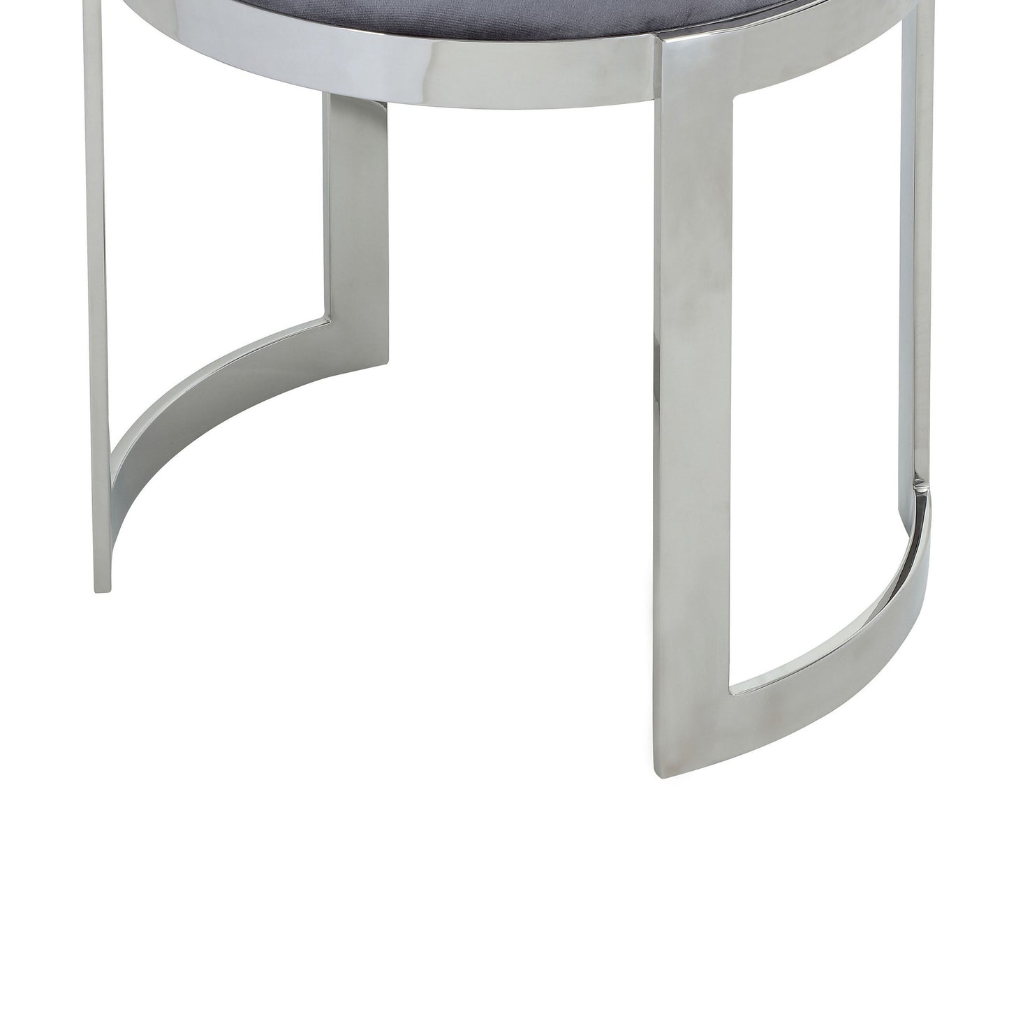 Niyo 19 Inch Accent Stool, Cushioned Gray Velvet Seat, Silver Metal Frame