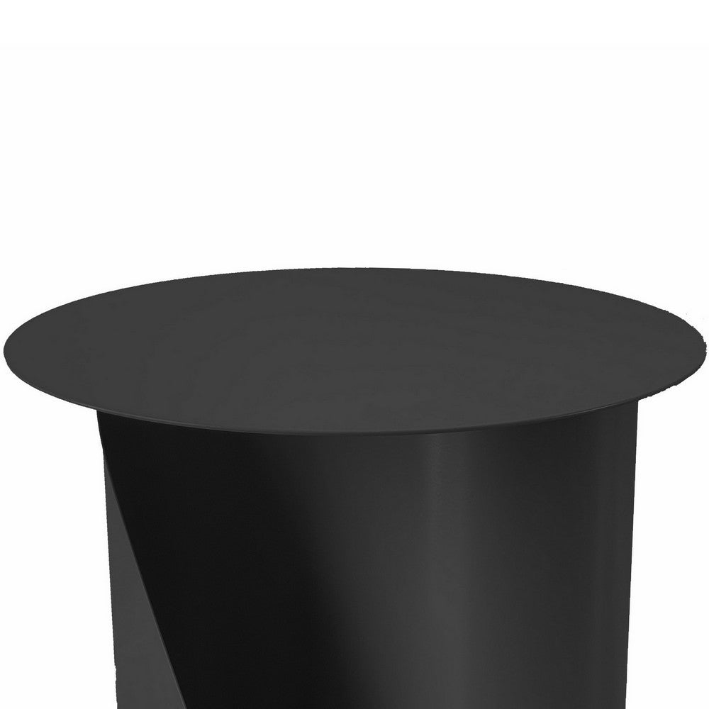 Rati 19 Inch Side End Table with Magazine Rack, Round Top, Black Finish