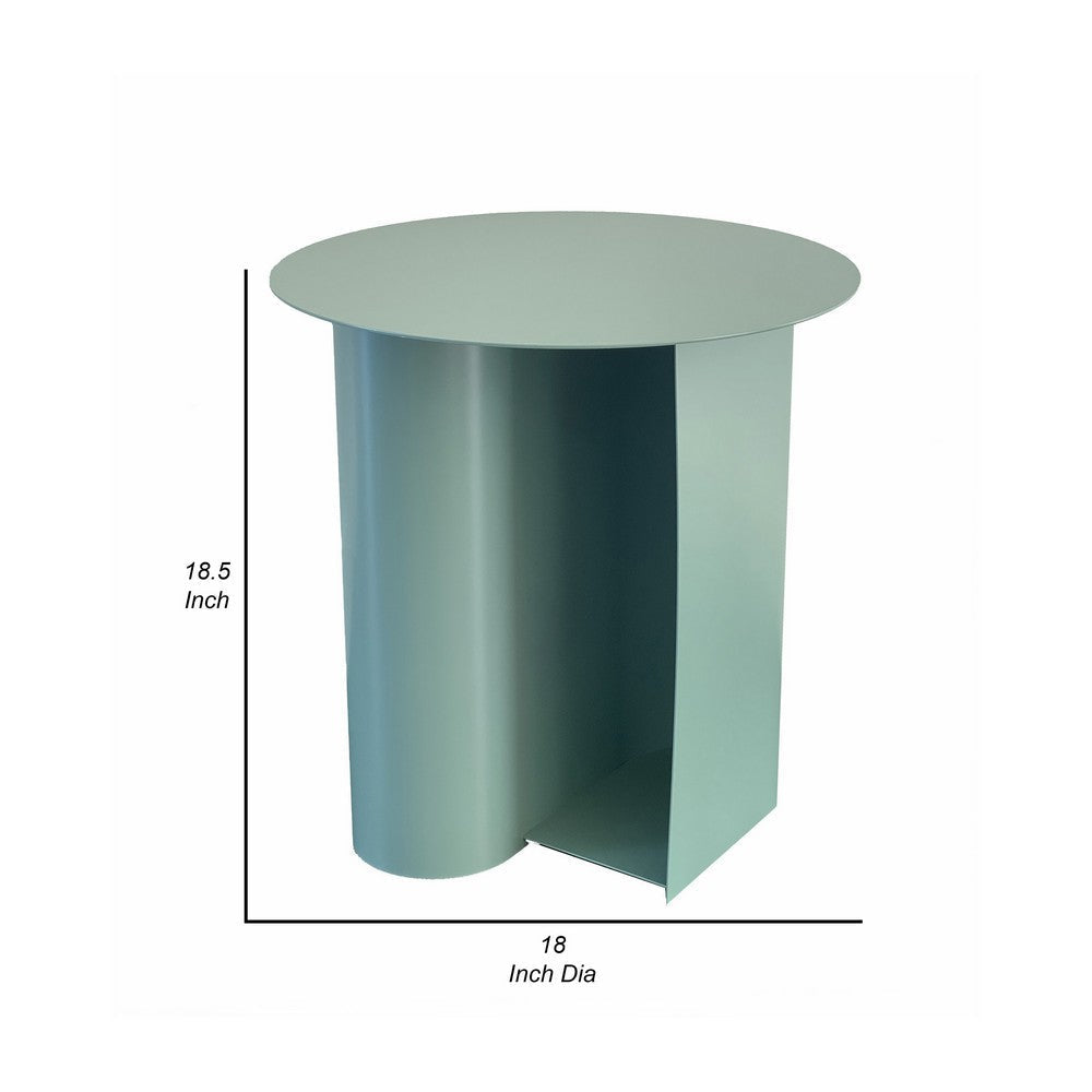 Rati 19 Inch Side End Table with Magazine Rack, Round Top, Green Finish