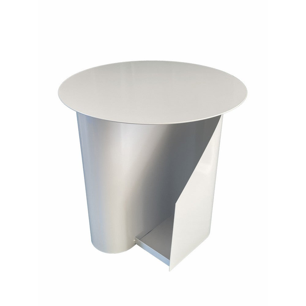 Rati 19 Inch Side End Table with Magazine Rack, Round Top, White Finish