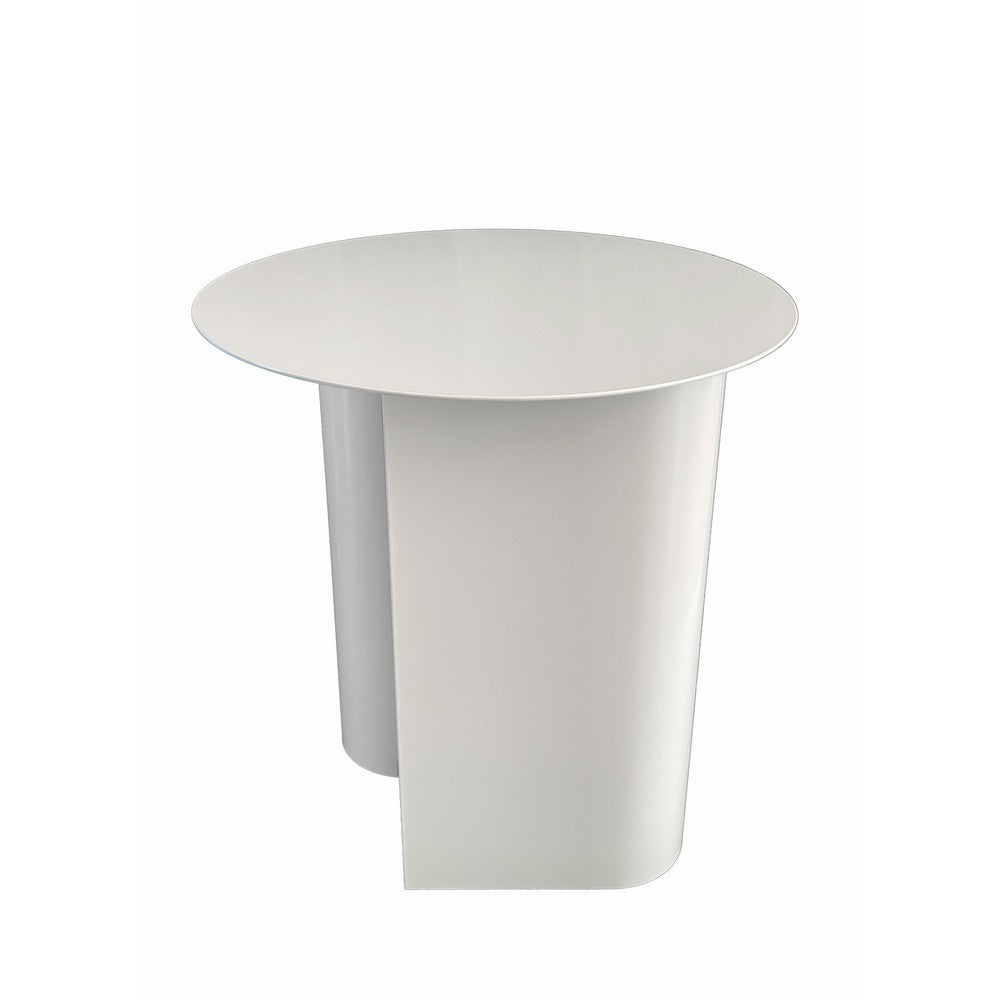 Rati 19 Inch Side End Table with Magazine Rack, Round Top, White Finish