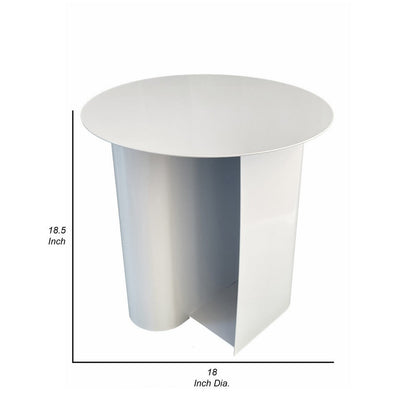 Rati 19 Inch Side End Table with Magazine Rack, Round Top, White Finish