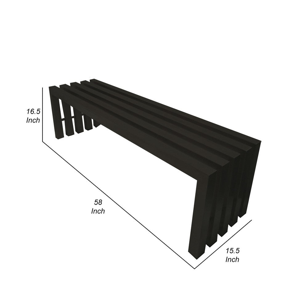 Namo 58 Inch Accent Bench, Modern Slatted Design, Rectangular, Black Steel