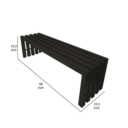 Namo 58 Inch Accent Bench, Modern Slatted Design, Rectangular, Black Steel