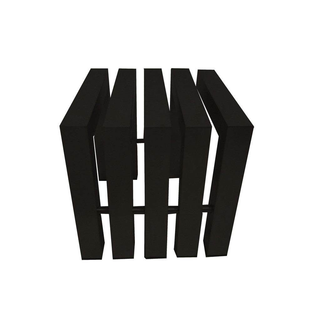 Namo 17 Inch Accent Stool, Modern Slatted Design, Rectangular, Black Steel