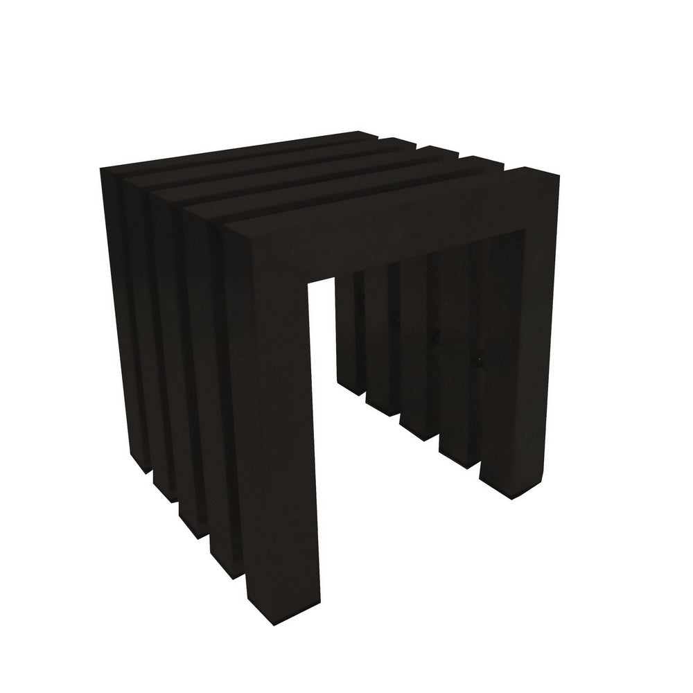 Namo 17 Inch Accent Stool, Modern Slatted Design, Rectangular, Black Steel