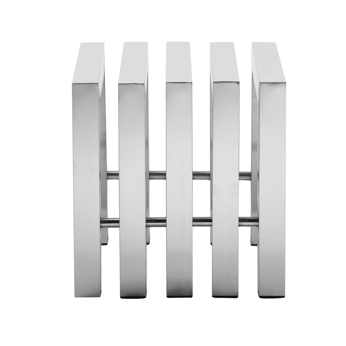 Namo 17 Inch Accent Stool, Modern Slatted Design, Rectangular Brushed Steel