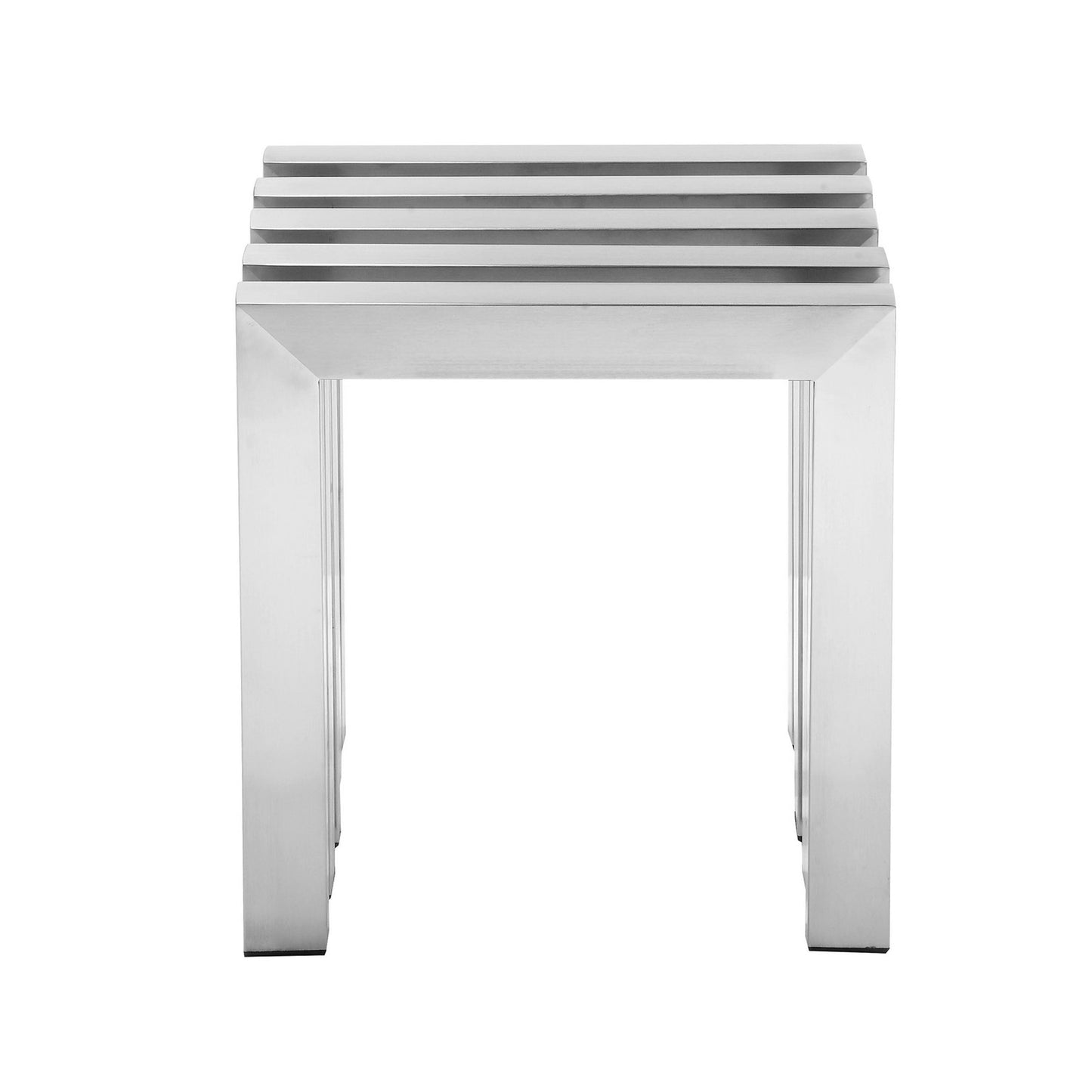 Namo 17 Inch Accent Stool, Modern Slatted Design, Rectangular Brushed Steel
