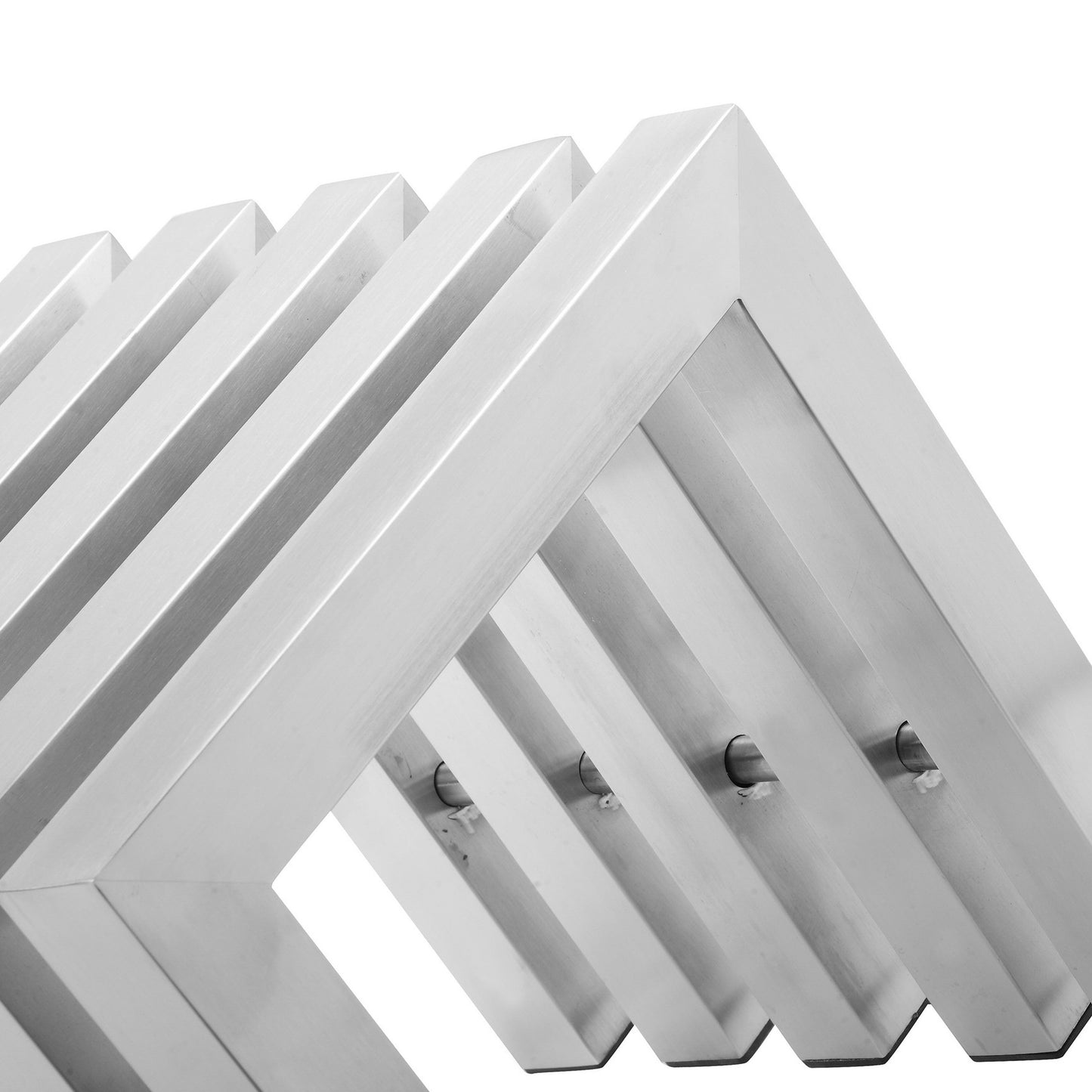 Namo 17 Inch Accent Stool, Modern Slatted Design, Rectangular Brushed Steel