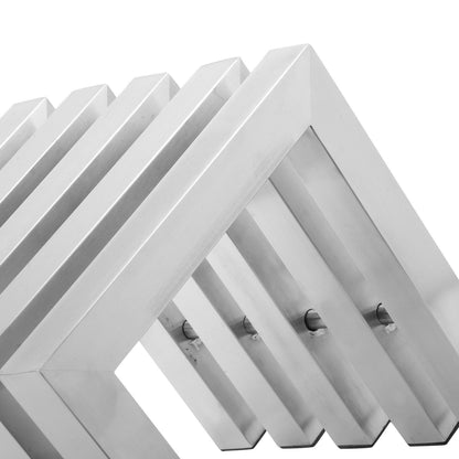 Namo 17 Inch Accent Stool, Modern Slatted Design, Rectangular Brushed Steel