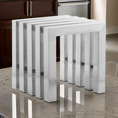 Namo 17 Inch Accent Stool, Modern Slatted Design, Rectangular Brushed Steel