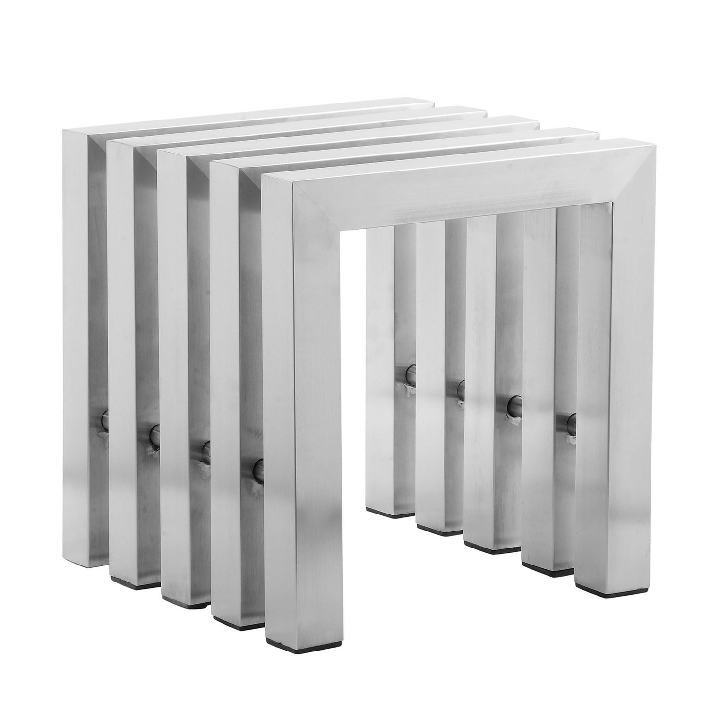 Namo 17 Inch Accent Stool, Modern Slatted Design, Rectangular Brushed Steel