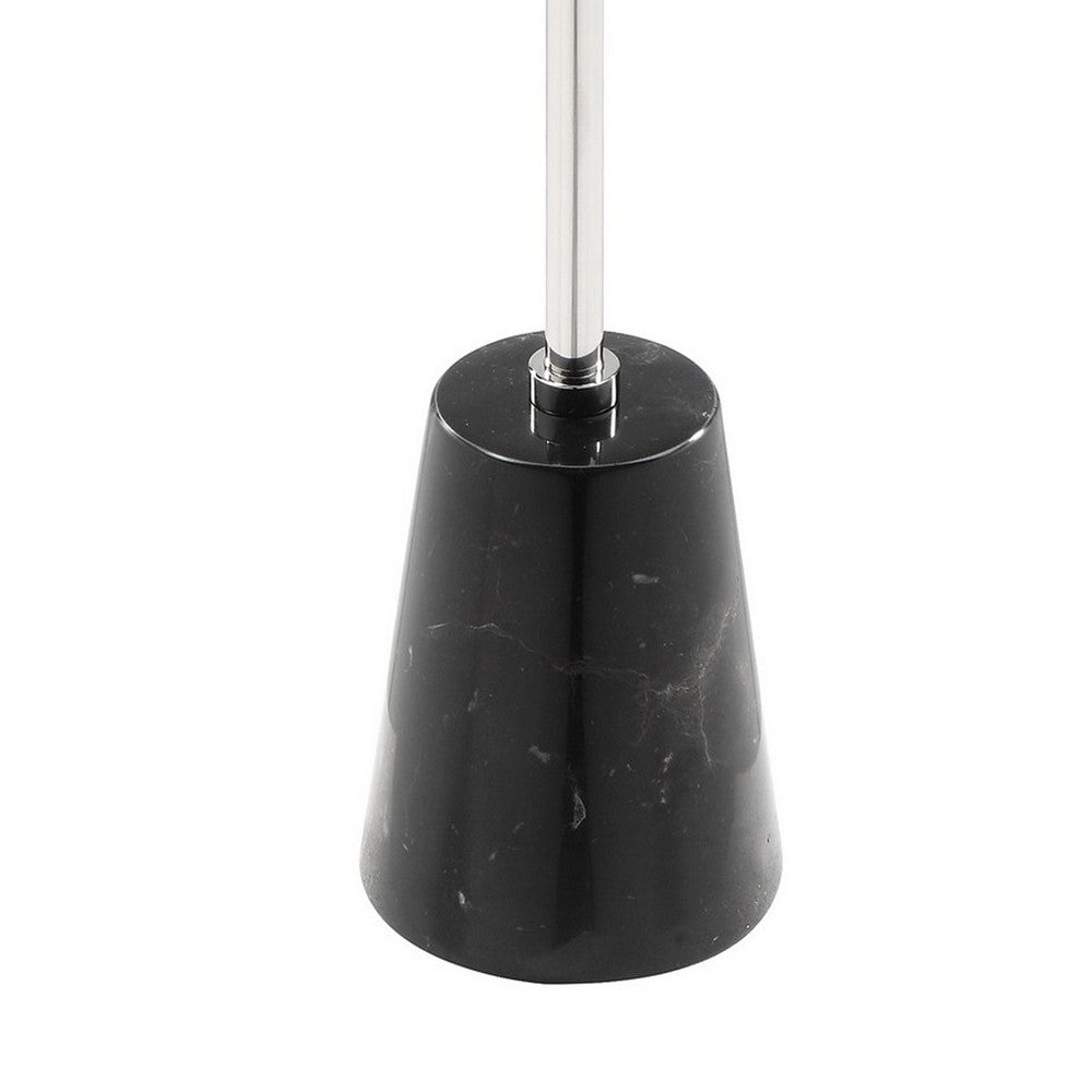 Sen 21 Inch Drink Side End Table, Chrome Round Top, Black Marble Cone Base
