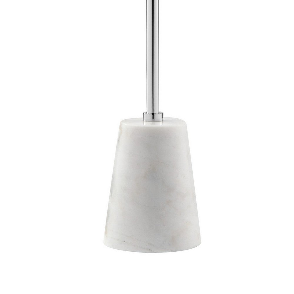 Sen 21 Inch Drink Side End Table, Cone White Marble Base, Chrome Metal Top