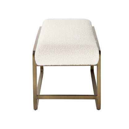 Loer 54 Inch Modern Accent Bench, Ivory Boucle Upholstery, Sled Brass Legs