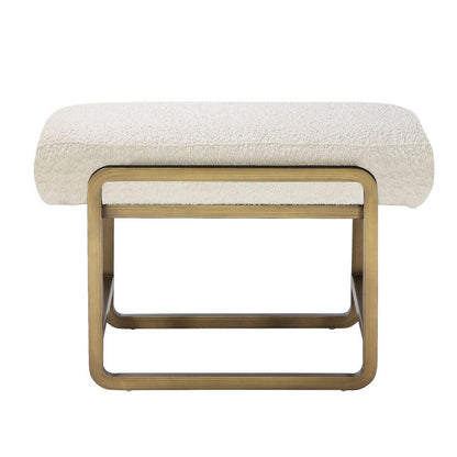 Loer 18 Inch Modern Accent Stool, Ivory Boucle Upholstery, Sled Brass Legs