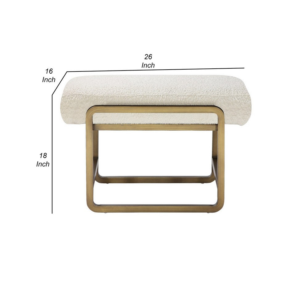 Loer 18 Inch Modern Accent Stool, Ivory Boucle Upholstery, Sled Brass Legs