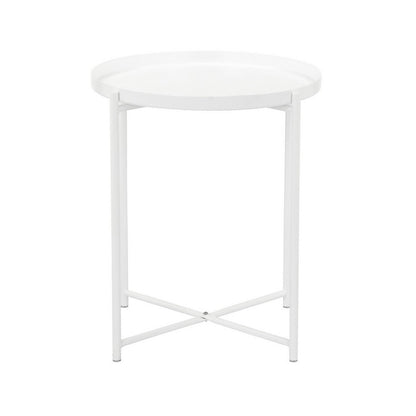 Ely 21 Inch Side End Table, White Round Tray Top, Modern Open Metal Frame