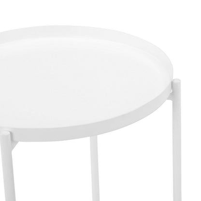 Ely 21 Inch Side End Table, White Round Tray Top, Modern Open Metal Frame