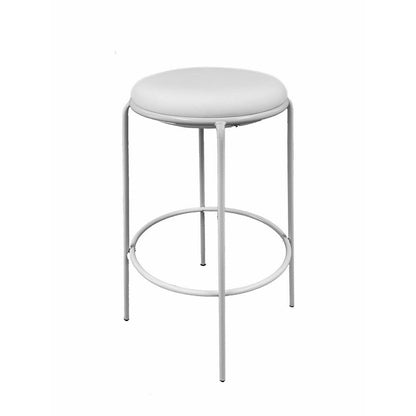 Neni 30 Inch Barstool Set of 2, Round Cushioned Seat, White Faux Leather