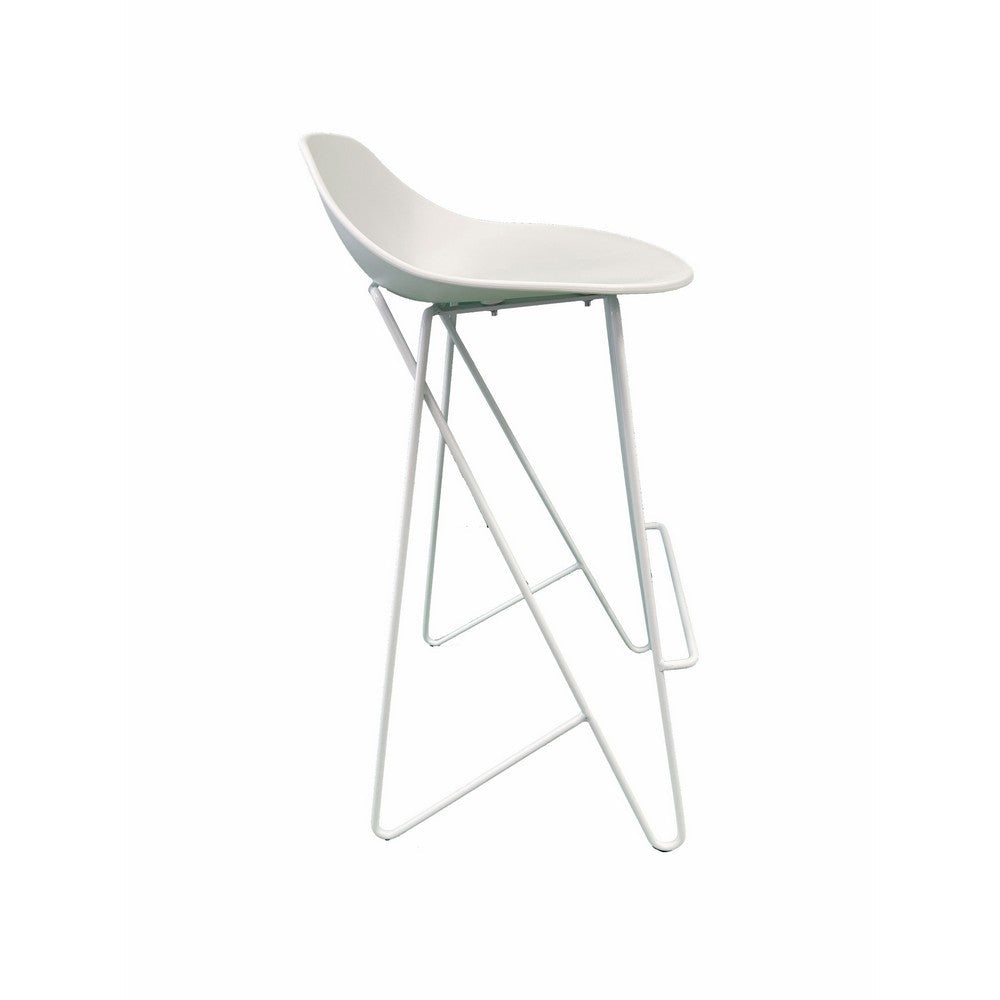 Bert 30 Inch Barstool Chair Set of 2, Low Back, Geometric White Metal