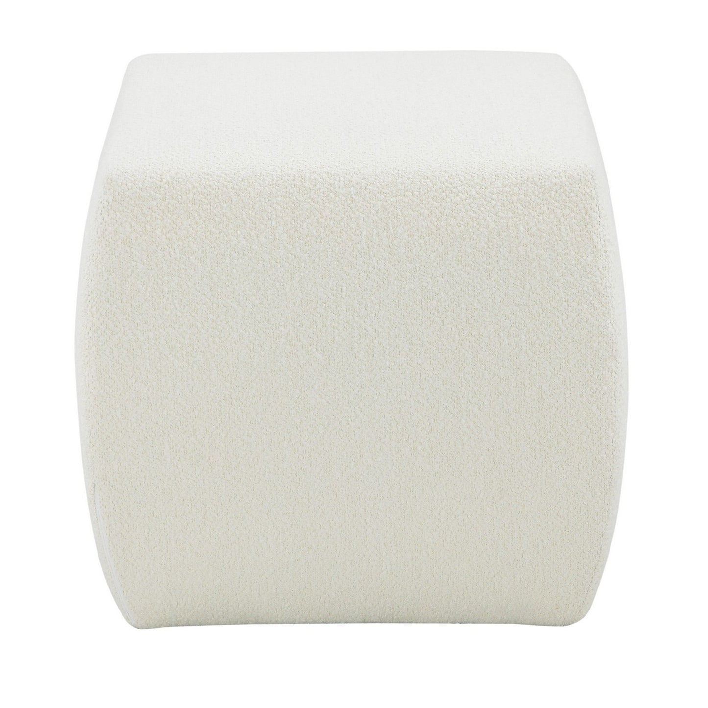 Kay 18 Inch Modern Ottoman, Plush Cubic Tufted, White Boucle Upholstery
