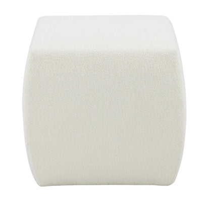 Kay 18 Inch Modern Ottoman, Plush Cubic Tufted, White Boucle Upholstery