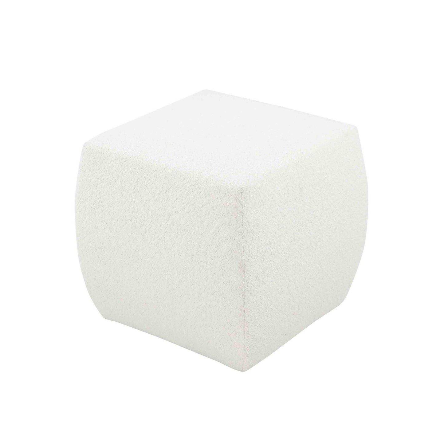 Kay 18 Inch Modern Ottoman, Plush Cubic Tufted, White Boucle Upholstery