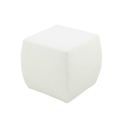 Kay 18 Inch Modern Ottoman, Plush Cubic Tufted, White Boucle Upholstery