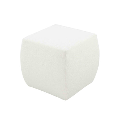 Kay 18 Inch Modern Ottoman, Plush Cubic Tufted, White Boucle Upholstery