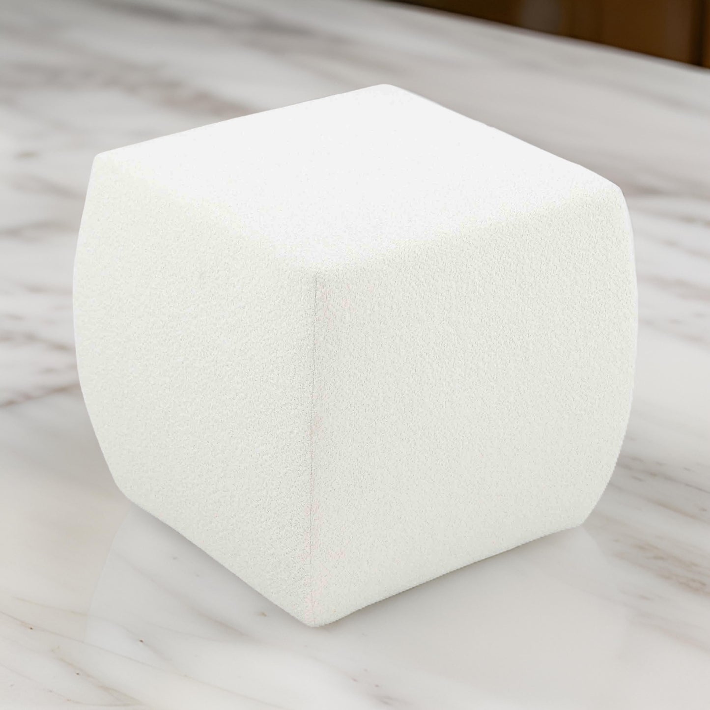 Kay 18 Inch Modern Ottoman, Plush Cubic Tufted, White Boucle Upholstery