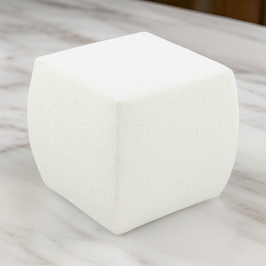 Kay 18 Inch Modern Ottoman, Plush Cubic Tufted, White Boucle Upholstery