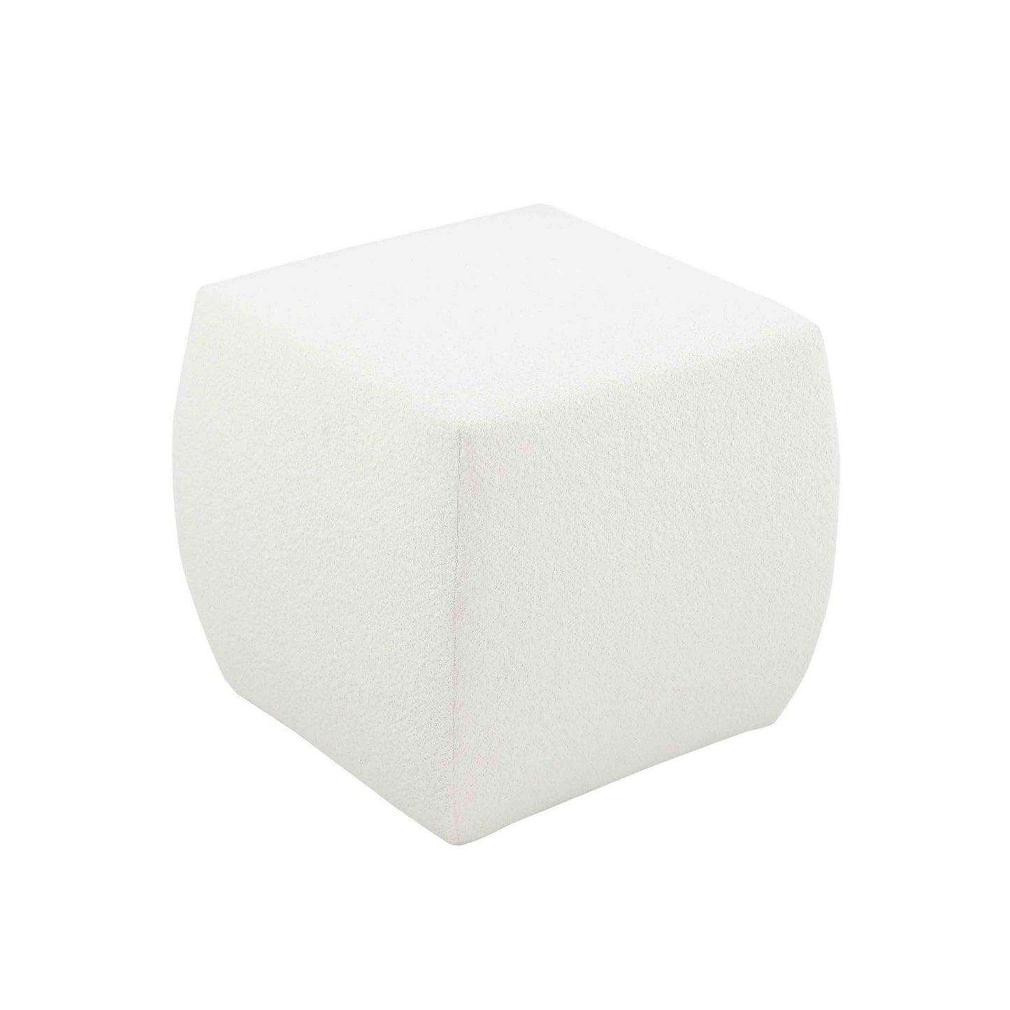 Kay 18 Inch Modern Ottoman, Plush Cubic Tufted, White Boucle Upholstery