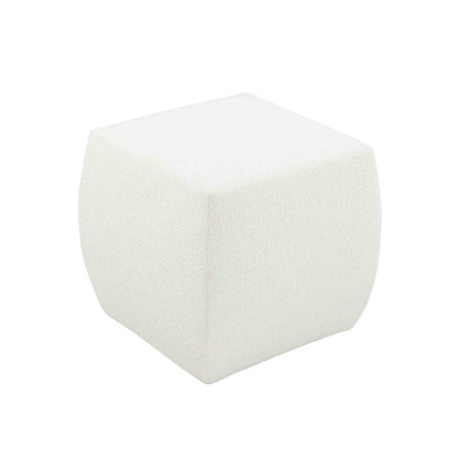 Kay 18 Inch Modern Ottoman, Plush Cubic Tufted, White Boucle Upholstery