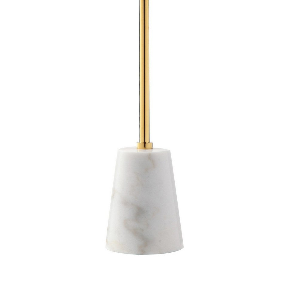 Frank 12 Inch Drink Side End Table, Gold Top, White Marble Solid Cone Base