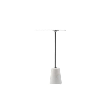 Frank 12 Inch Drink Side End Table, Chrome Top, White Marble Solid Base