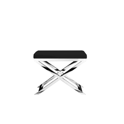 Sovi 20 Inch Accent Stool Ottoman, Steel Legs, Cushioned Black Faux Leather