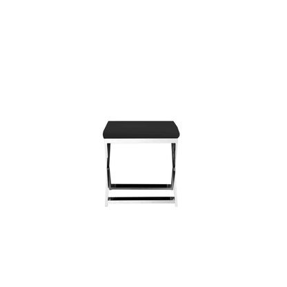 Sovi 20 Inch Accent Stool Ottoman, Steel Legs, Cushioned Black Faux Leather