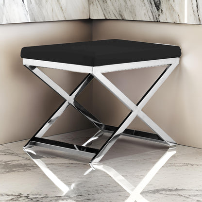 Sovi 20 Inch Accent Stool Ottoman, Steel Legs, Cushioned Black Faux Leather